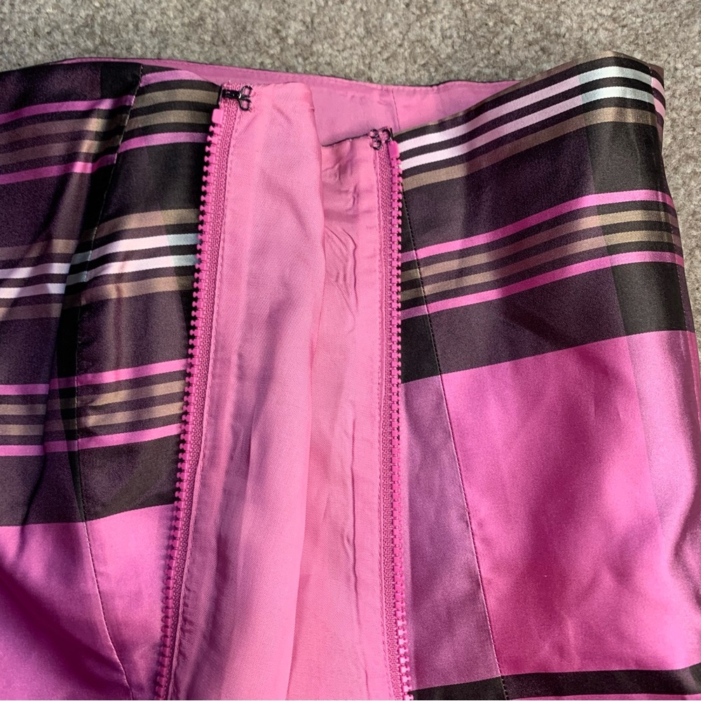 Ann Taylor Sz4 100% silk pink&brown striped sleeveless zip corset top with stays - Picture 5 of 9